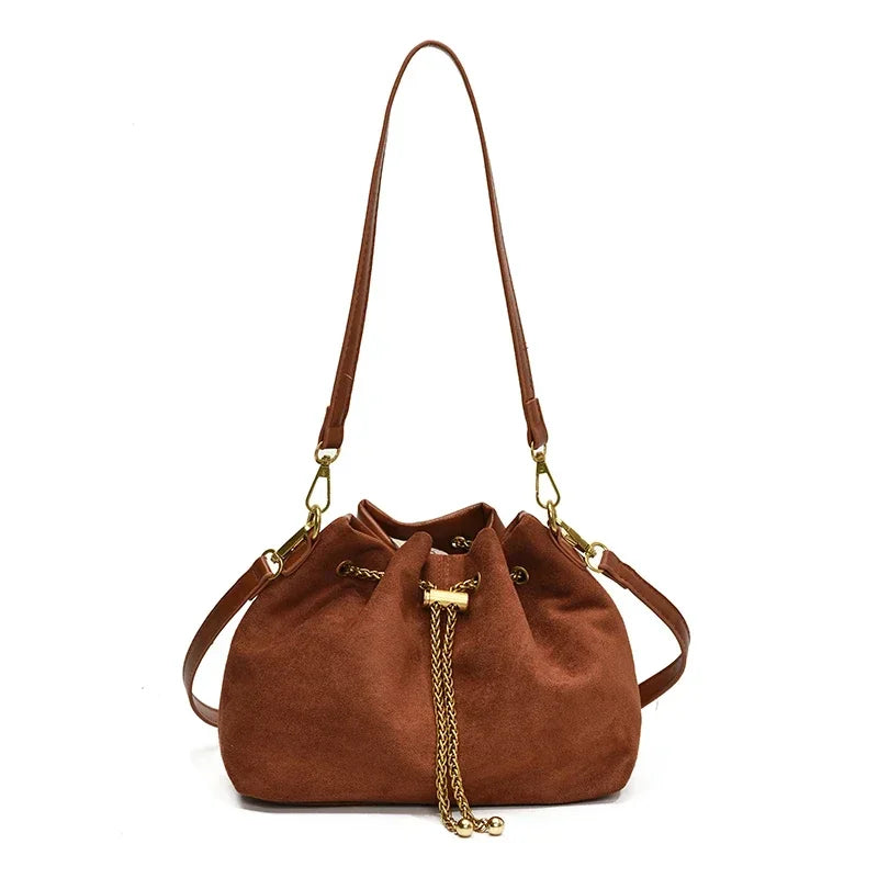 Soft Solid Faux Suede Simple Commuting Crossbody Bags 2026 Hot Sale Sewing Sweet Bags for Women Thread String Women's Handbags