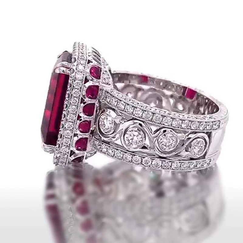 Huitan Luxury Lady Temperament Finger Ring with Shiny Red CZ Gorgeous Party Accessories Trendy High-quality Wedding Band Jewelry