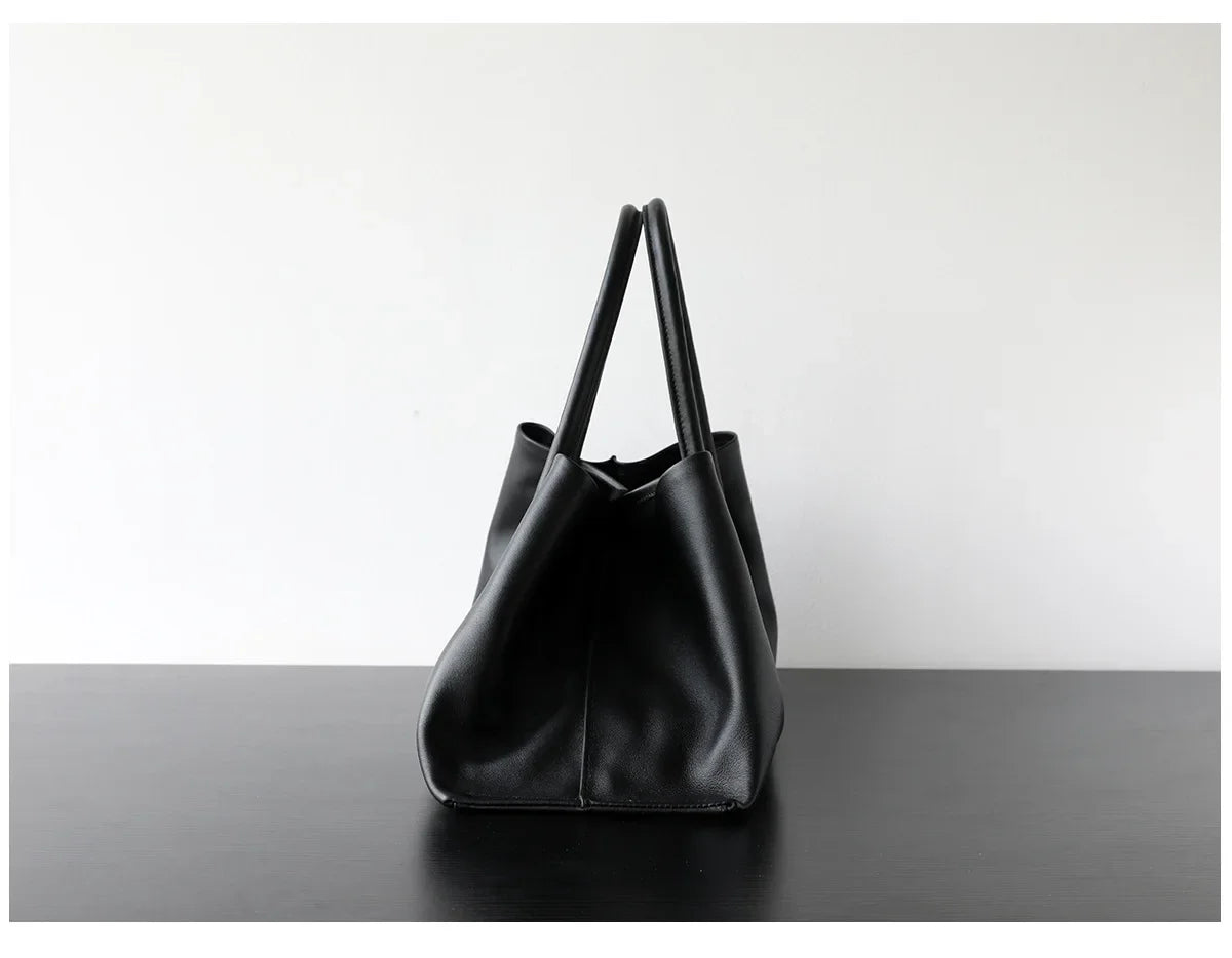 Luxury Niche First-layer Cowhide Tote Bag Woman Large Capacity Shoulder Underarm Bag Casual Tote Big Handbag 2026 New