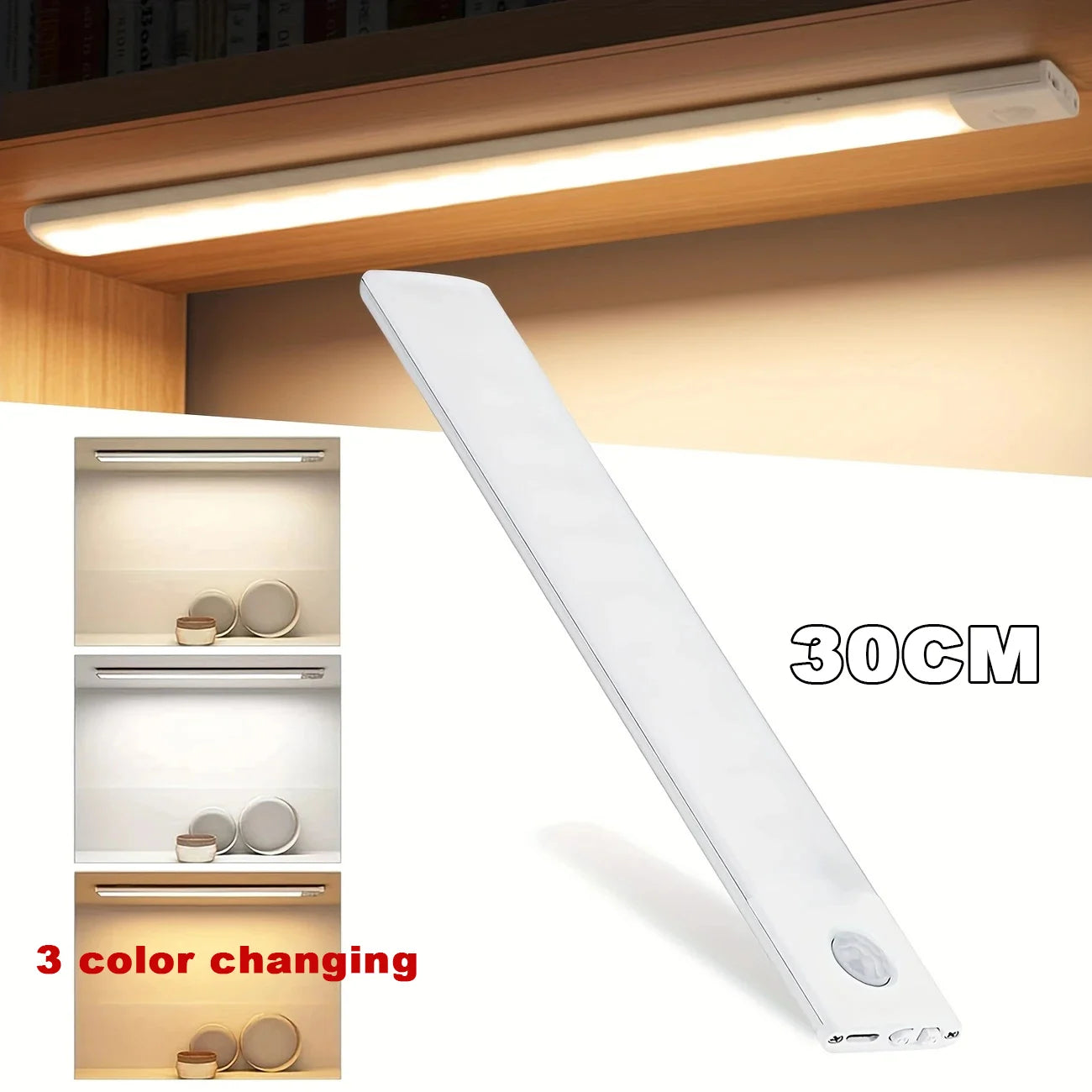 USB Type Rechargeable Motion Sensor LED Bar Light Induction Night Light Portable for Kitchen Bedside Wardrobe Closet Aisle