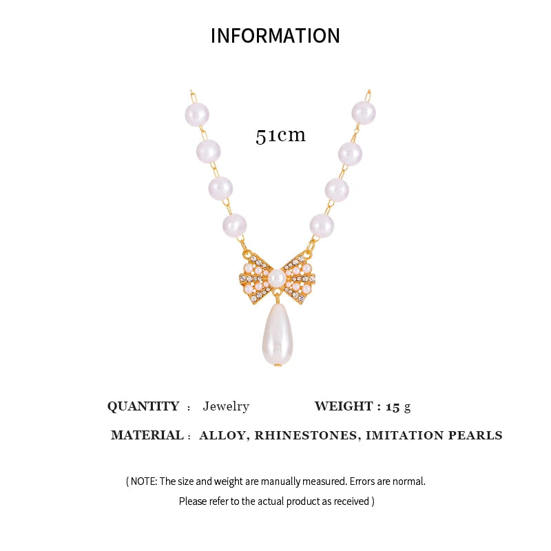 Pearl Rhinestone Bow Necklace for Women Fashion Light Luxury Niche Collarbone Chain Necklaces New Personality Jewelry Party