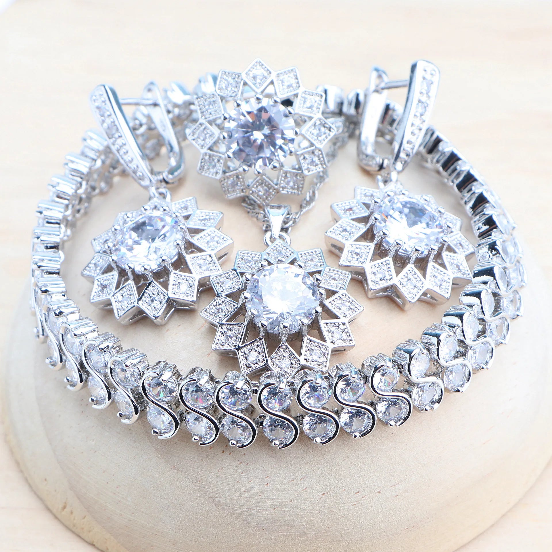 Wedding Silver 925 Jewelry Sets Bracelets Rings Earrings Pendant Purple Cubic Zirconia Necklace For Women Bridal Set Jewelry