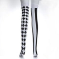 Clown Asymmetrical Striped Printed Over Knee Long Sock Halloween Thigh Highs Stockings Cosplay Costume Tights for Women