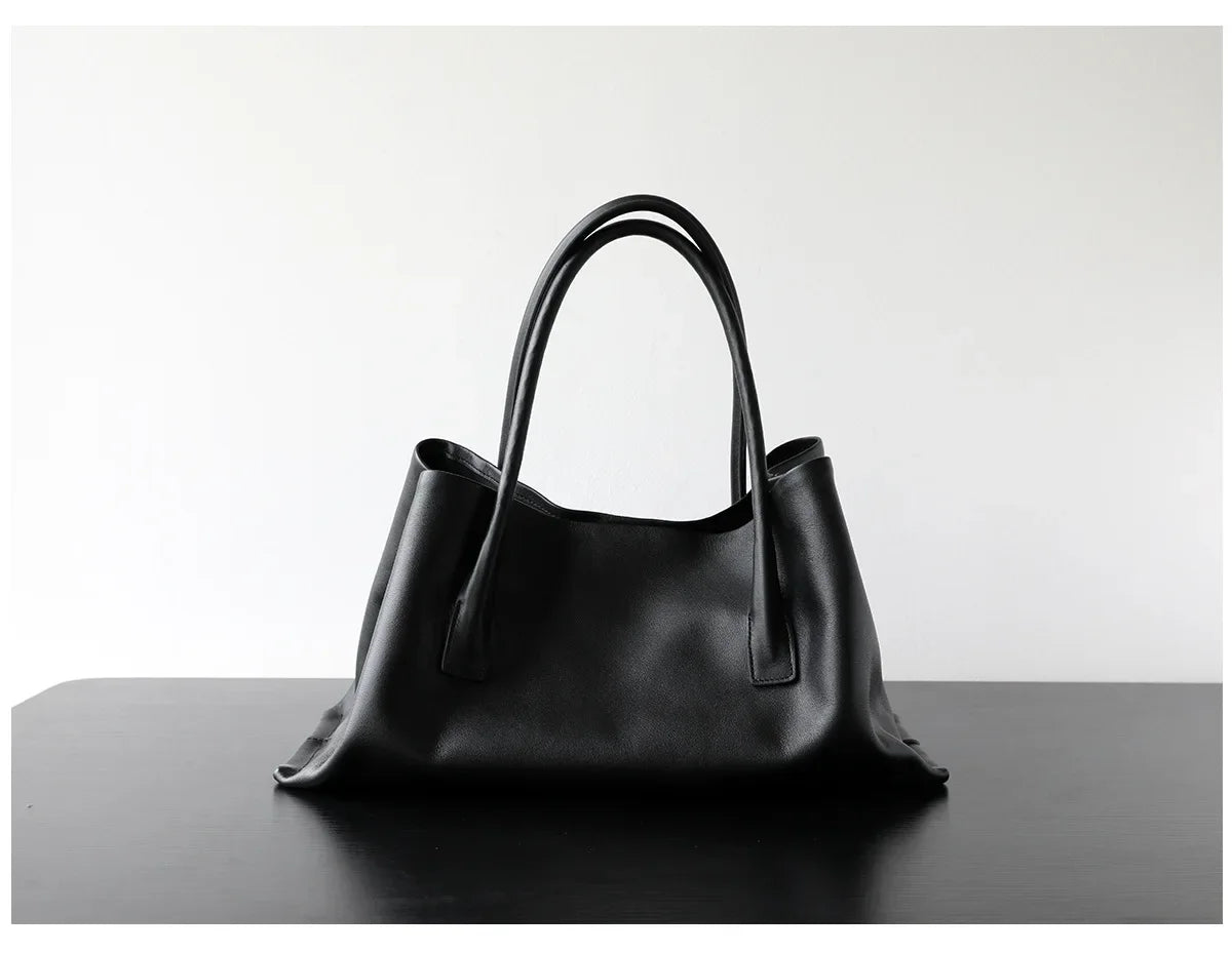 Luxury Niche First-layer Cowhide Tote Bag Woman Large Capacity Shoulder Underarm Bag Casual Tote Big Handbag 2026 New