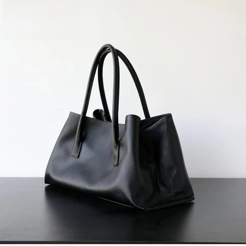 Luxury Niche First-layer Cowhide Tote Bag Woman Large Capacity Shoulder Underarm Bag Casual Tote Big Handbag 2026 New