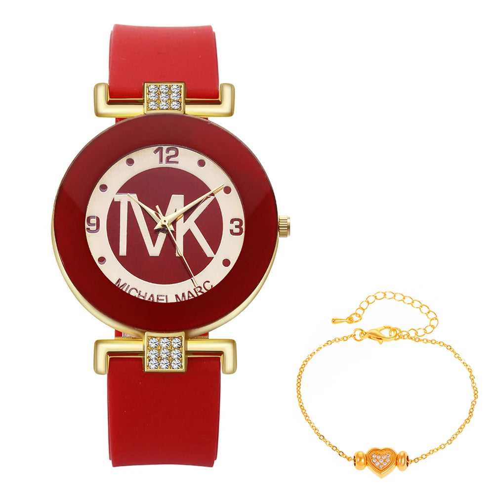 Fashion TVK Brand Women's Watch Simple Luxury Rhinestone Watch for Women Quartz Watch Casual Silicone Strap Ladies Clock