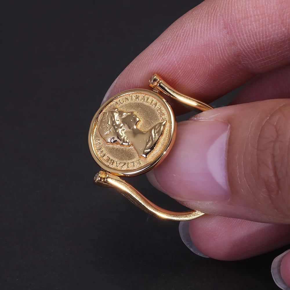 Queen Elizabeth Flipping Silver Coin Reversible Ring Women 925 Sterling Silver Gold Plated US Size 7 Rotating Vintage Jewelry