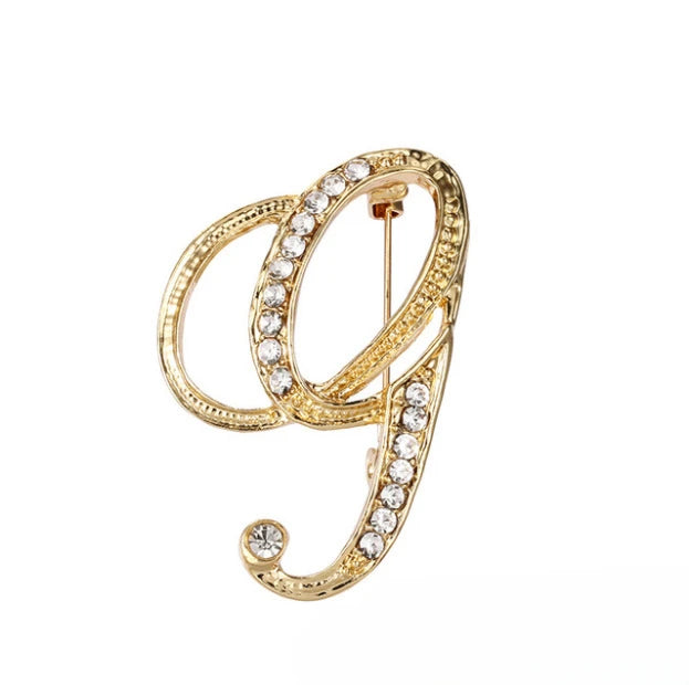 A-Z Letter Brooch Women Rhinestones Gold Crystal Metal Alphabet Pins Jewelry DIY Accessories