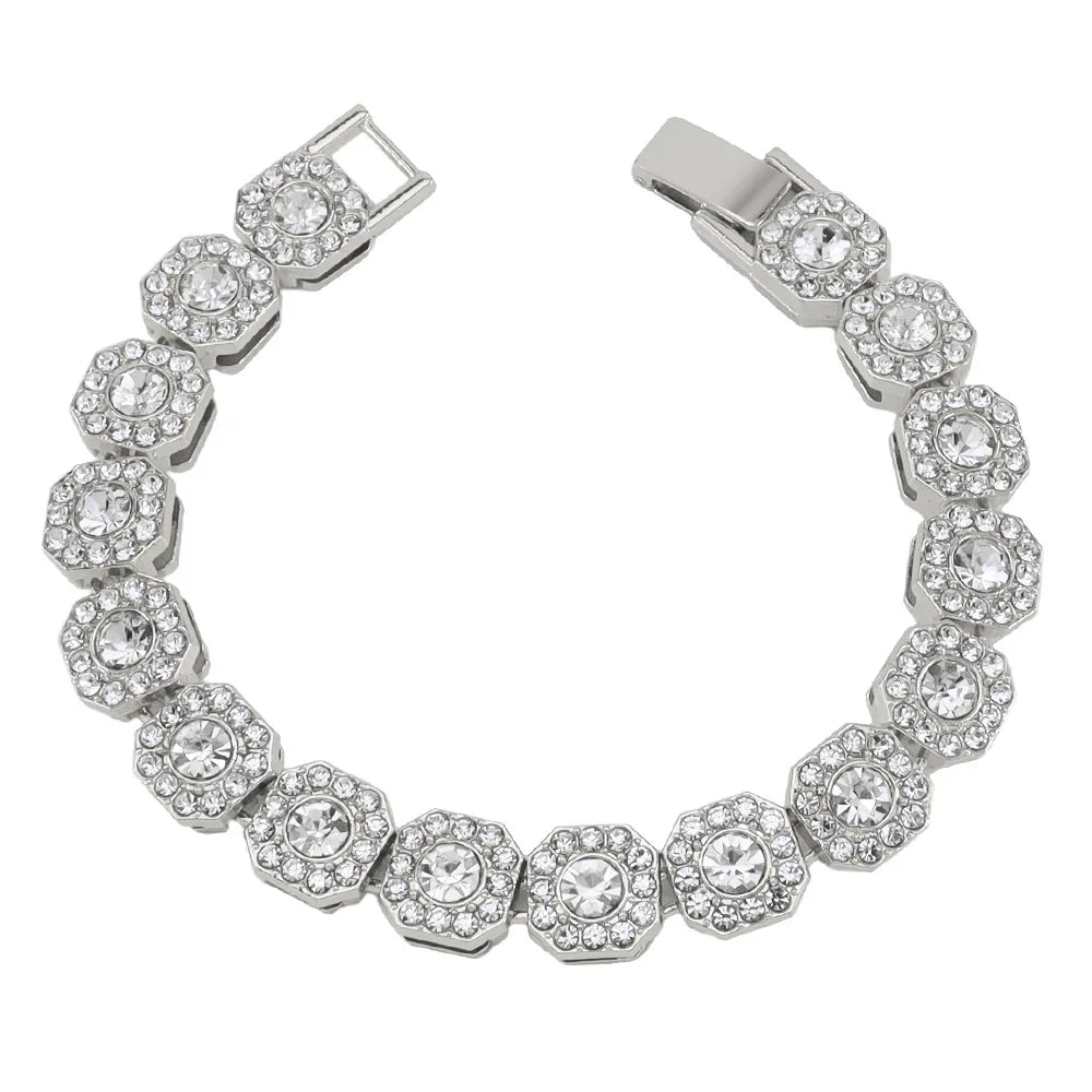 HNSP 13MM Wide Luxury Full Zircon Ice Tennis Hand Chain Bracelet For Men Gift Hip Hop Street Party Jewelry Accessories