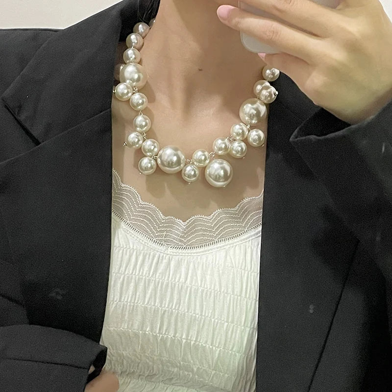 Elegant Imitation Pearl Women's Necklace Big Pearls Beads Choker Necklaces Party Wedding Bride Necklace Jewelry Girls Gifts