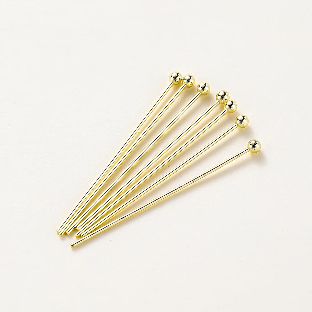 100pcs/lot 14K 18K Gold Plated 16-50mm Ball Head Pins DIY Jewelry Making Findings Brass Metal Flat Head Eye Head Pins Supplies