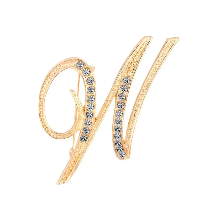 A-Z Letter Brooch Women Rhinestones Gold Crystal Metal Alphabet Pins Jewelry DIY Accessories