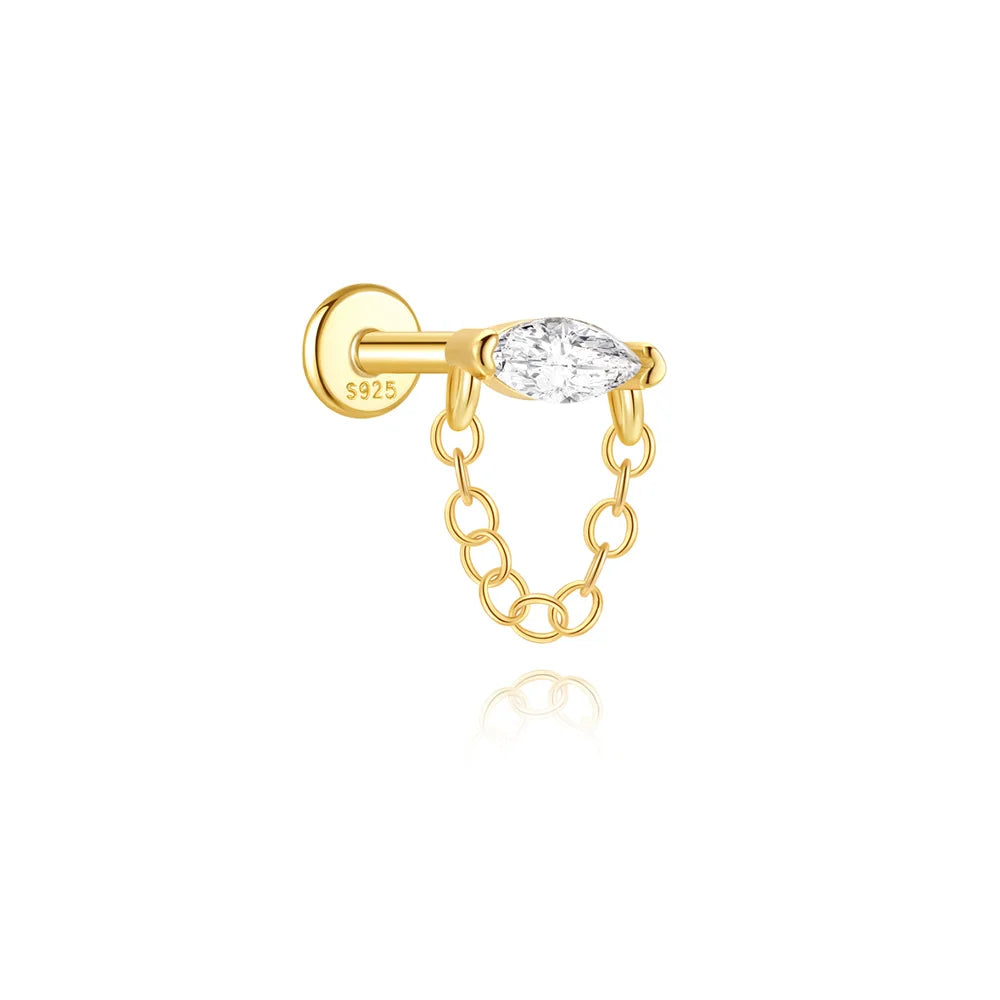 Aide 925 Sterling Silver Heart Flat Push-Back Zircon Pendiente Piercing Stud Earrings For Women K Gold Simple Elegant Jewelry