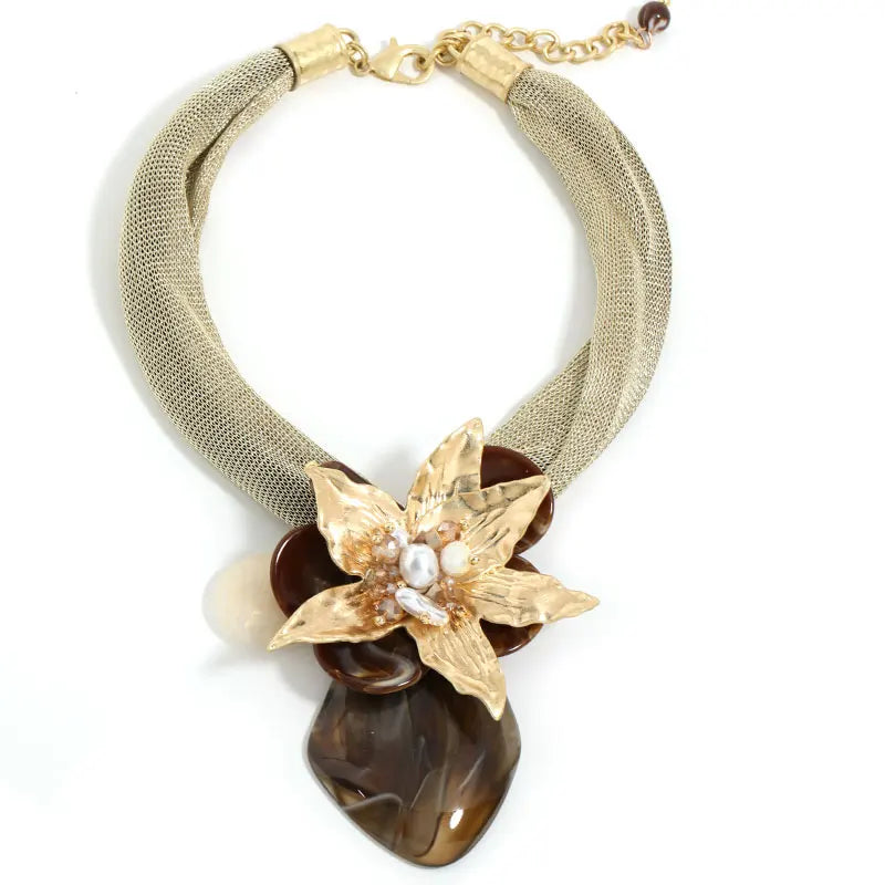 Statement Retro Beads Necklace Big Flower Pendant for Women Girl Wedding Party Jewelry