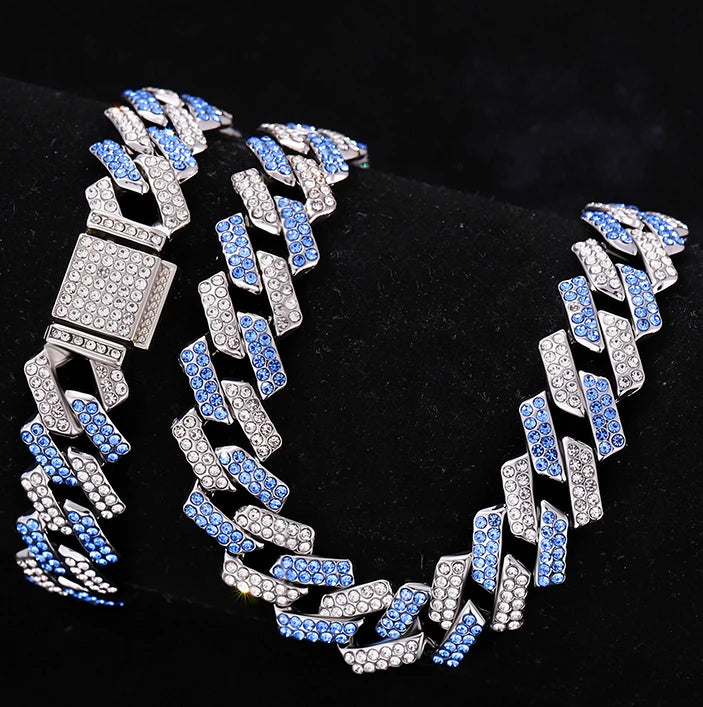2pcs Jewelry Set Hip Hop Geometric Cuban Chain Neck Fashionable High Quality Hip Hop Rhinestone Neck Bracelet Jewelry holiday gi