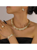 Fashion 18k Gold Plated Jewelry Set Dubai African Choker Necklace Earrings Rings Wedding Bridal Jewellery Sets for Women