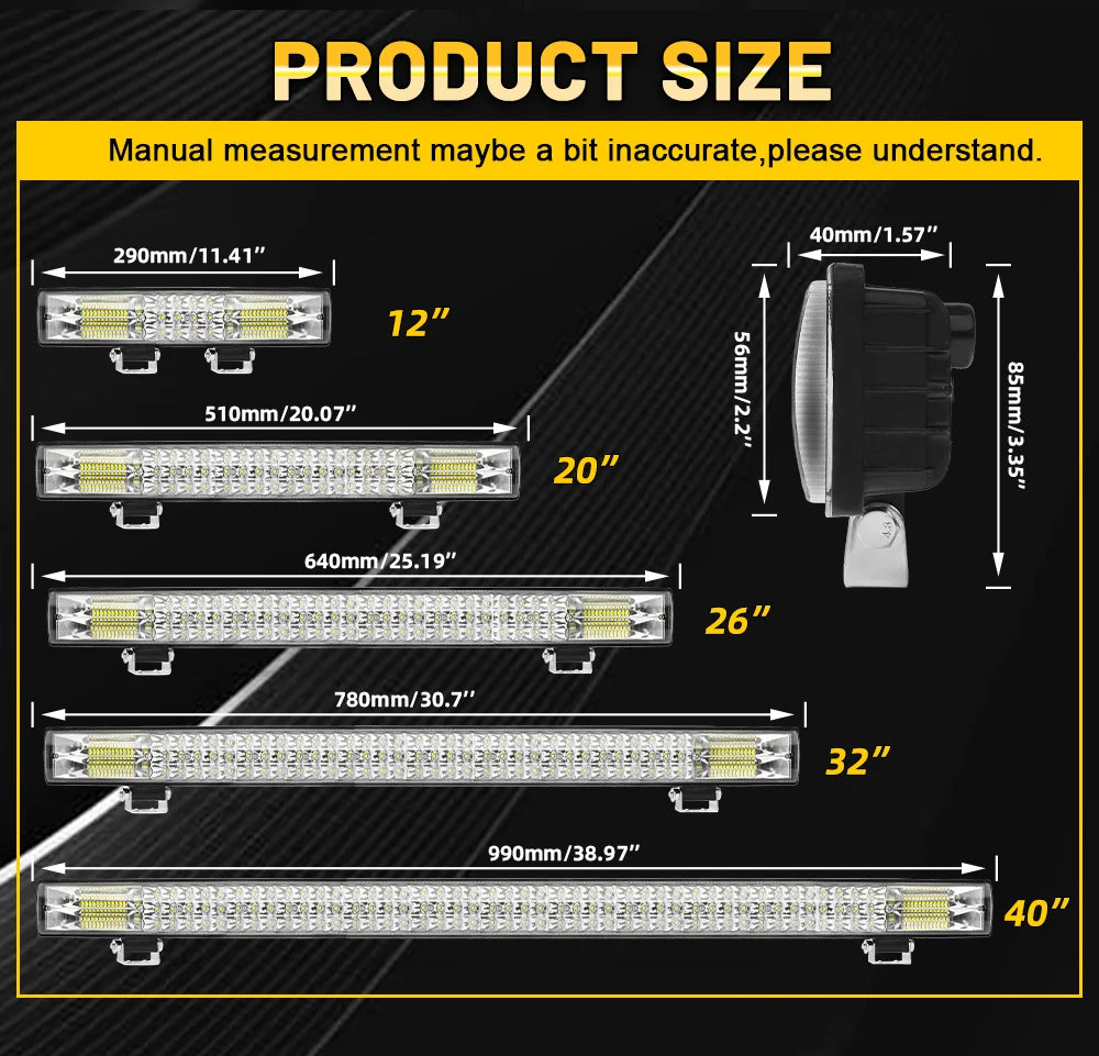 CO LIGHT 12"20"26"32"40" LED Light Bar 3-Rows 90000LM Flood Spot Offroad LED Driving Light for Pickup Truck SUV ATV UTV Boat 4x4