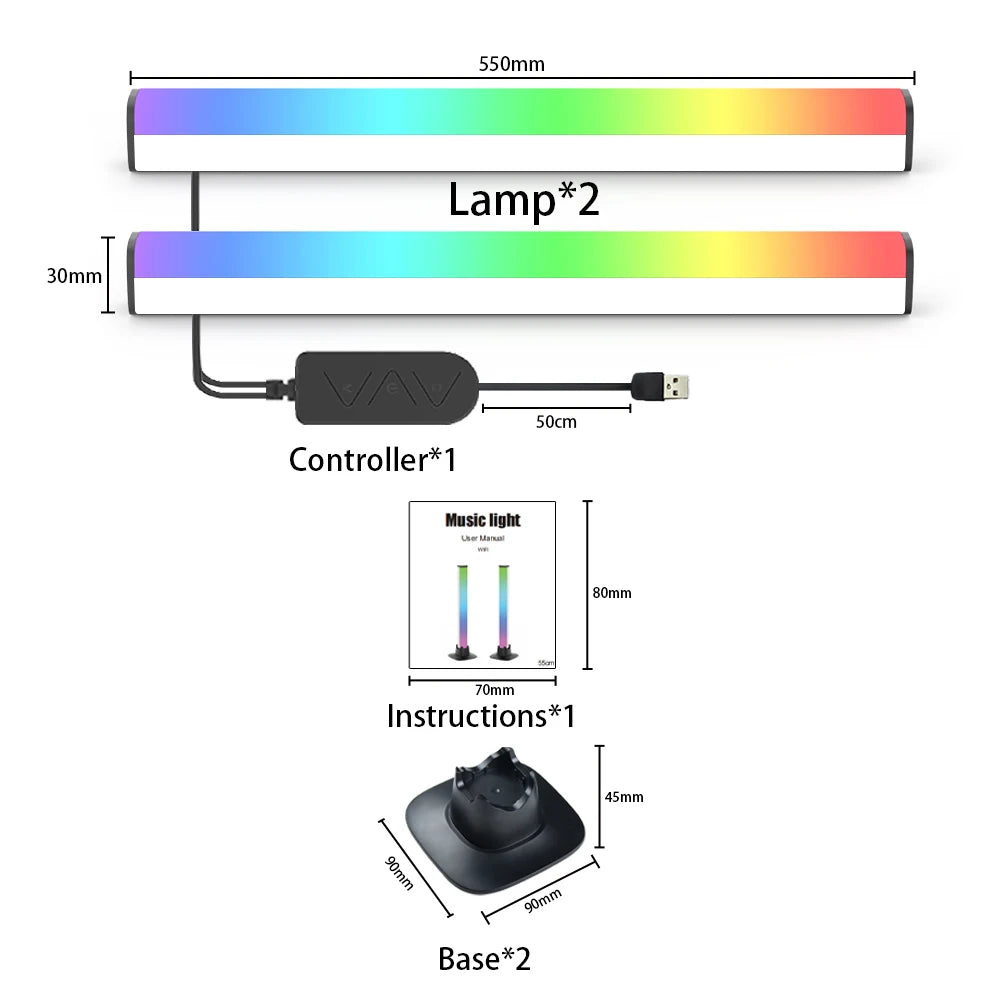 Music Light Bar RGBIC Pickup Rhythm Lights Desktop Strip Light APP Control USB Atmosphere Lamp For Gaming Bedroom TV Backlight