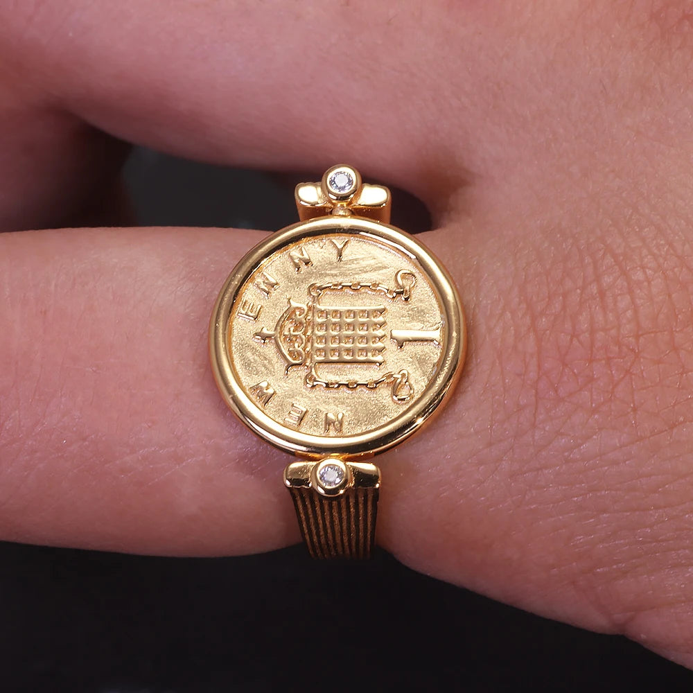 Queen Elizabeth Flipping Silver Coin Reversible Ring Women 925 Sterling Silver Gold Plated US Size 7 Rotating Vintage Jewelry
