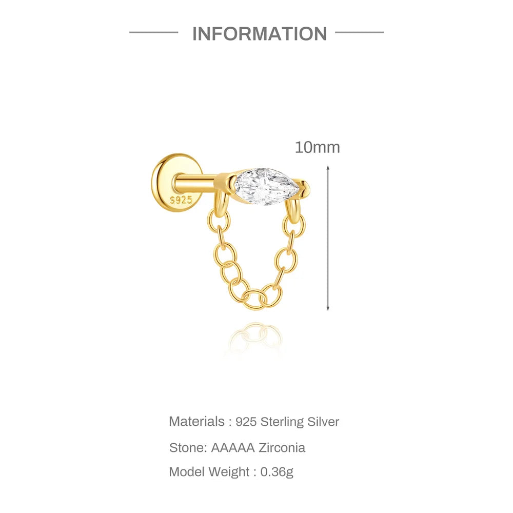 Aide 925 Sterling Silver Heart Flat Push-Back Zircon Pendiente Piercing Stud Earrings For Women K Gold Simple Elegant Jewelry