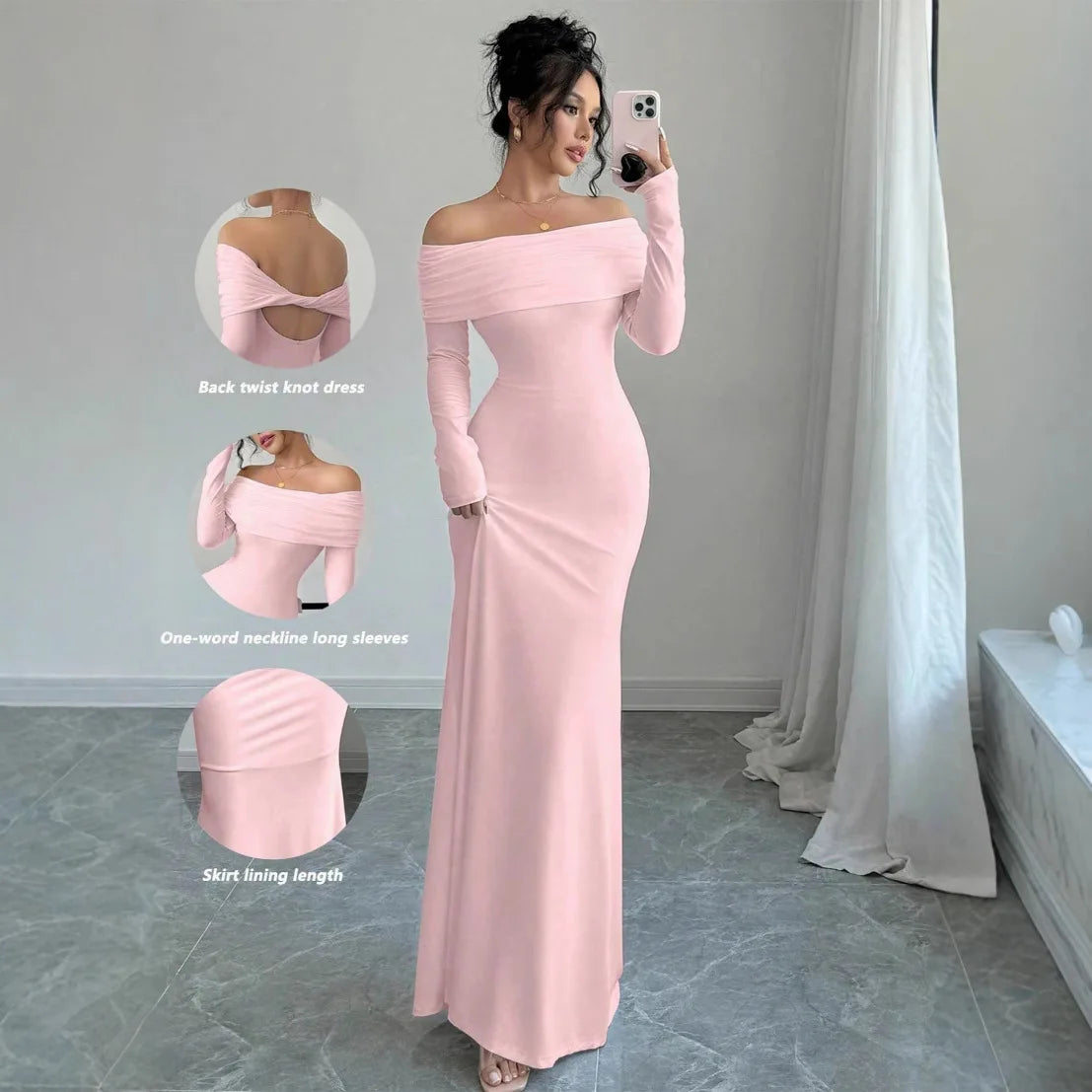 2025 Women Fashion White Wedding Dress Spring Autumn One-shoulder Slim Backless Sexy Hip-pack Dresses Women Robe Femal Vestidos