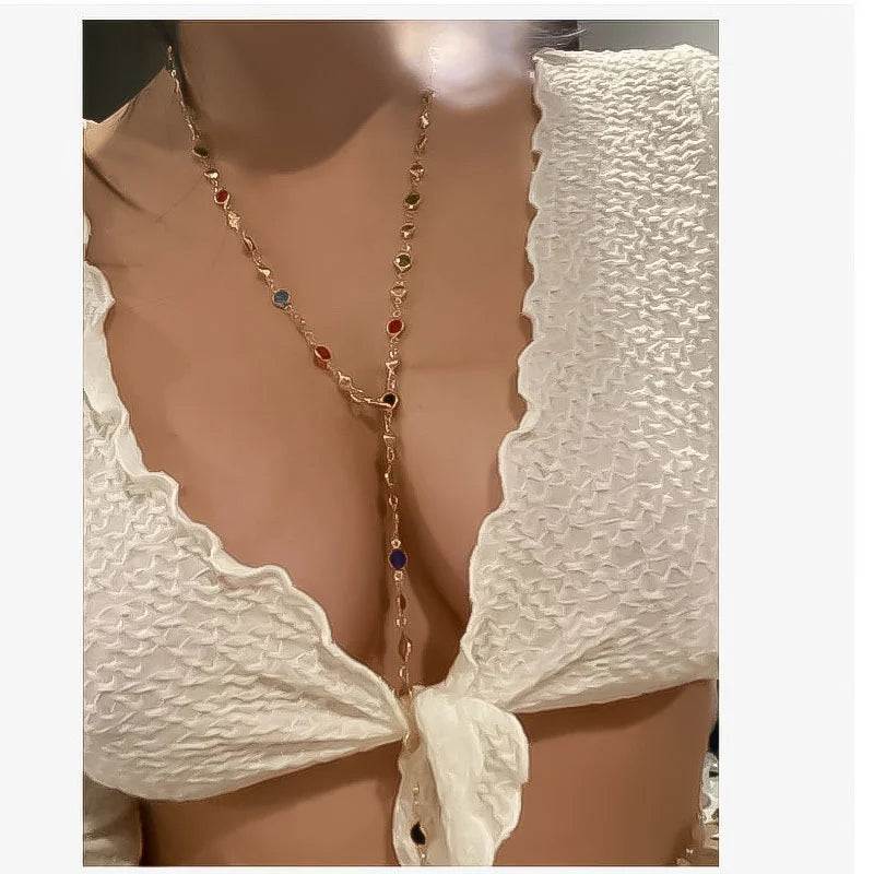 Luxury Rhinestone Cross Pendant Necklace Set for Women Vintage Simple Colorful Crystal Long Y-shaped Necklace Y2K Party Jewelry