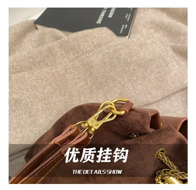 Soft Solid Faux Suede Simple Commuting Crossbody Bags 2026 Hot Sale Sewing Sweet Bags for Women Thread String Women's Handbags