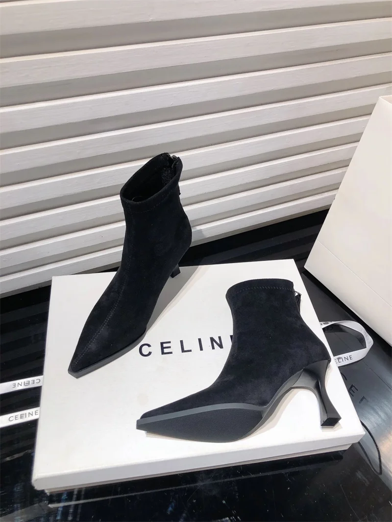 Autumn Women's High Heel Leopard Print Ankle Boots New Winter Pointed Head Thin Heel Chelsea Boots for Shoes Dress D503