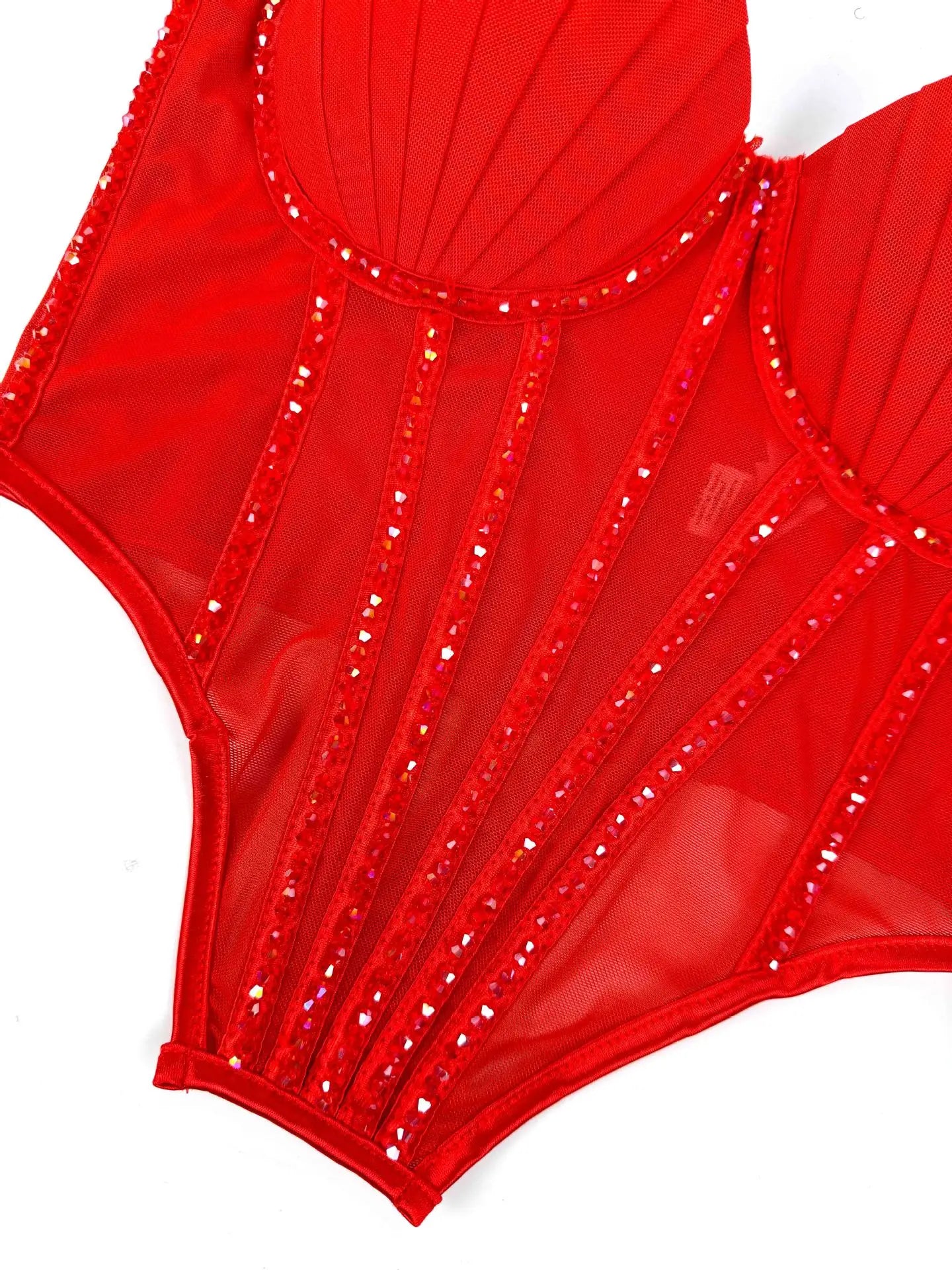 Sexy Mesh Design Camisole Vest Style Ladies Corset Tops with Chest Cushion Sparkling Diamond Decoration Fishbone Lingerie Tops