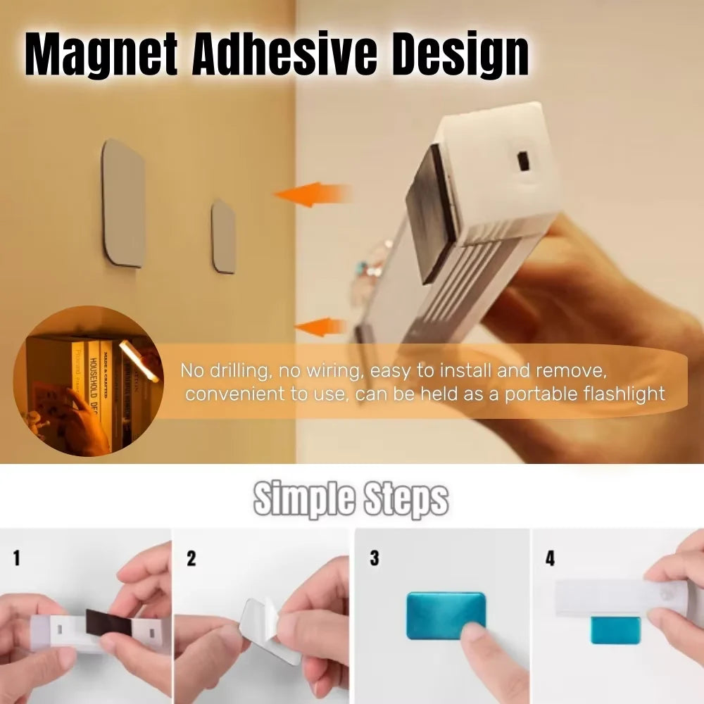 Rechargeable Motion Sensor LED Bar Light Induction Night Light Portable Lamp for Kitchen Cabinet Bedside Bathroom Mirror Light