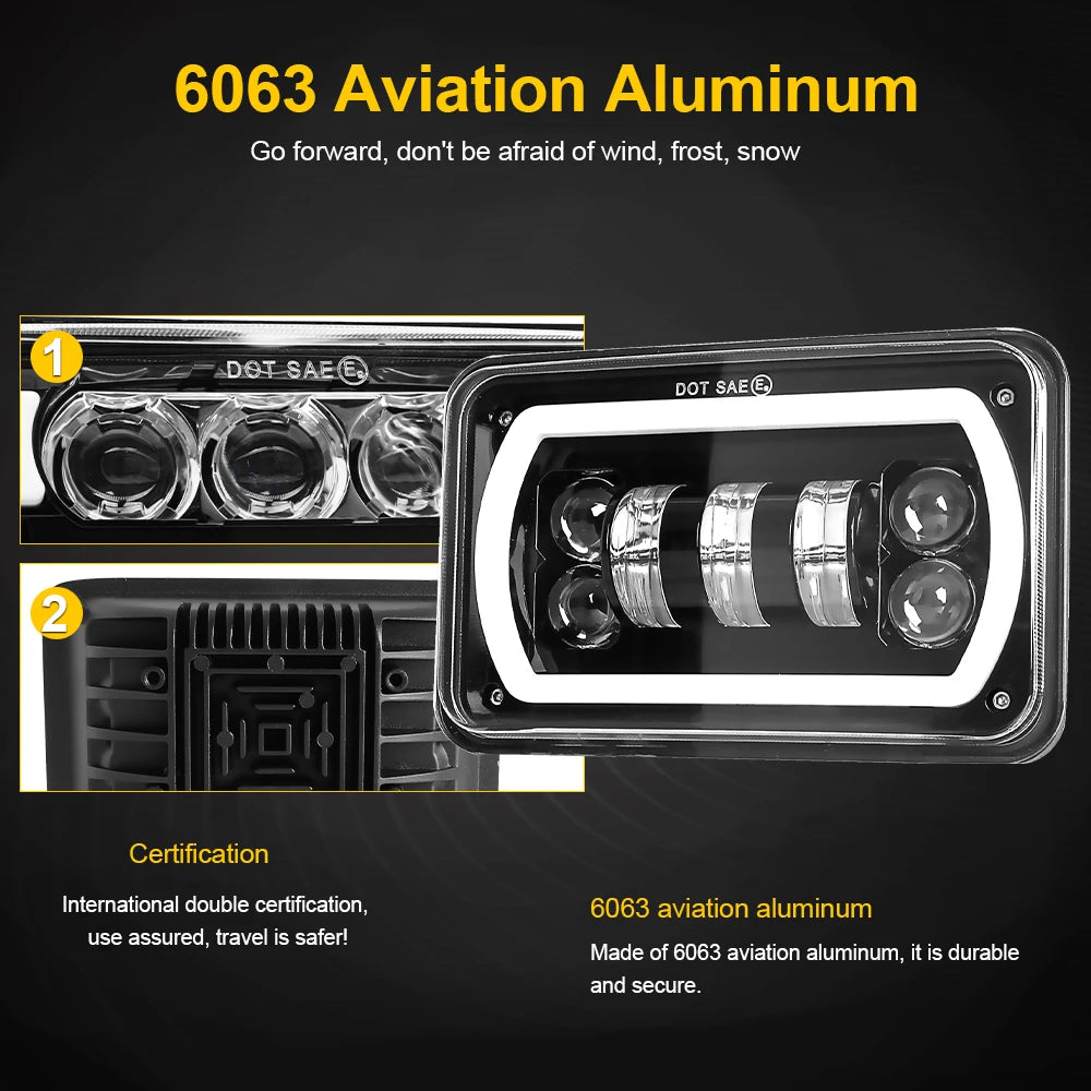 HL 4X6inch Black Square LED Headlight 2Color DRL LED Driving Light For Honda Offroad Trucks Accessories Rectangular Light 12V