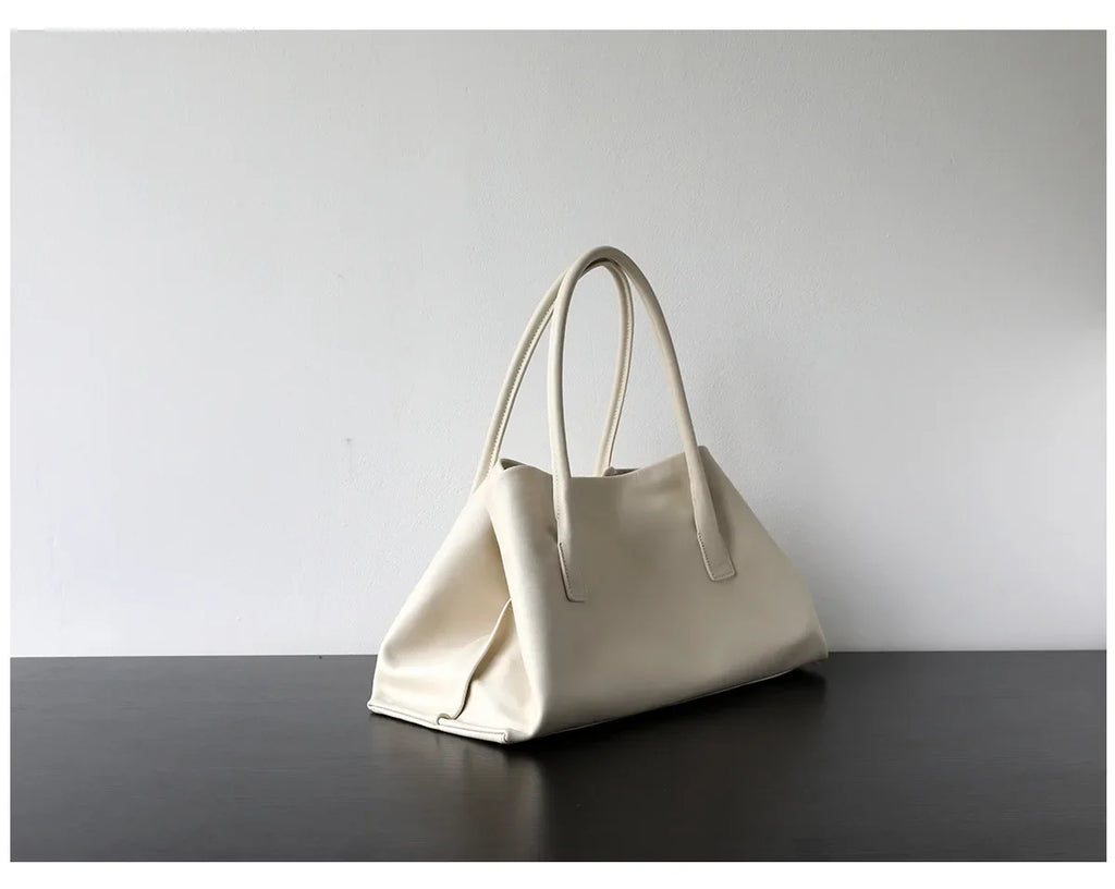 Luxury Niche First-layer Cowhide Tote Bag Woman Large Capacity Shoulder Underarm Bag Casual Tote Big Handbag 2026 New