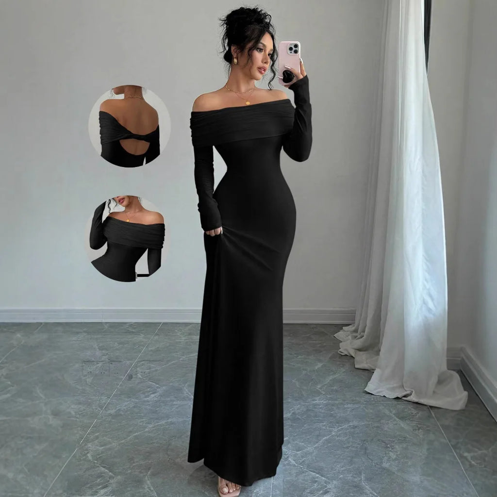 2025 Women Fashion White Wedding Dress Spring Autumn One-shoulder Slim Backless Sexy Hip-pack Dresses Women Robe Femal Vestidos