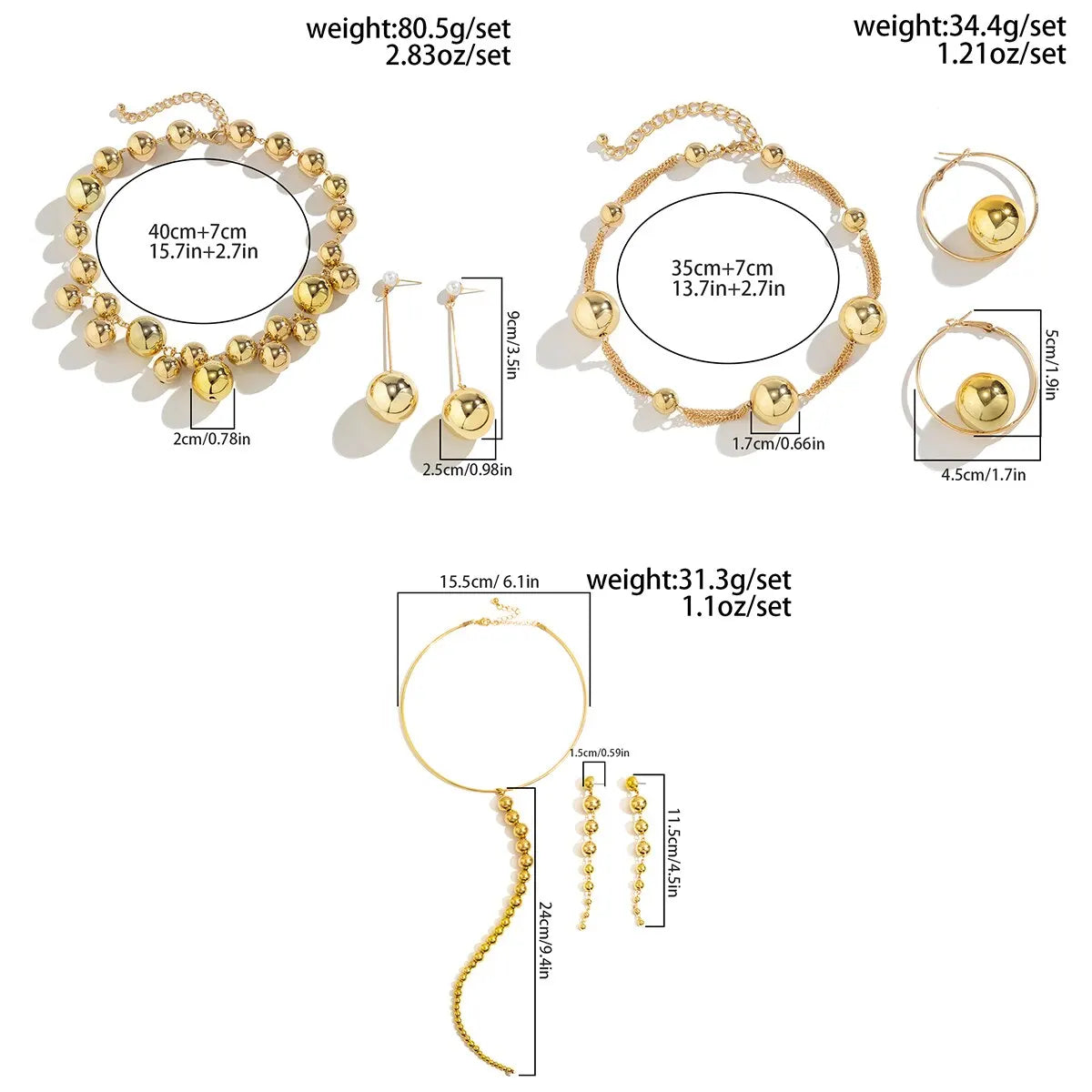 Punk Acrylic CCB Big Ball Bead Chain Necklace Drop Earrings for Women Vintage Chunky Clavicle Chain Grunge Jewelry Set Steampunk