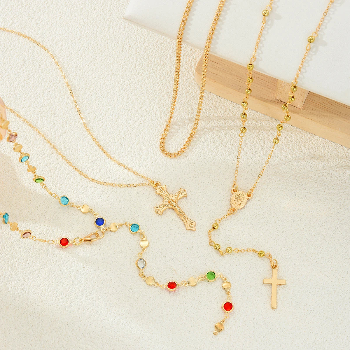 Luxury Rhinestone Cross Pendant Necklace Set for Women Vintage Simple Colorful Crystal Long Y-shaped Necklace Y2K Party Jewelry