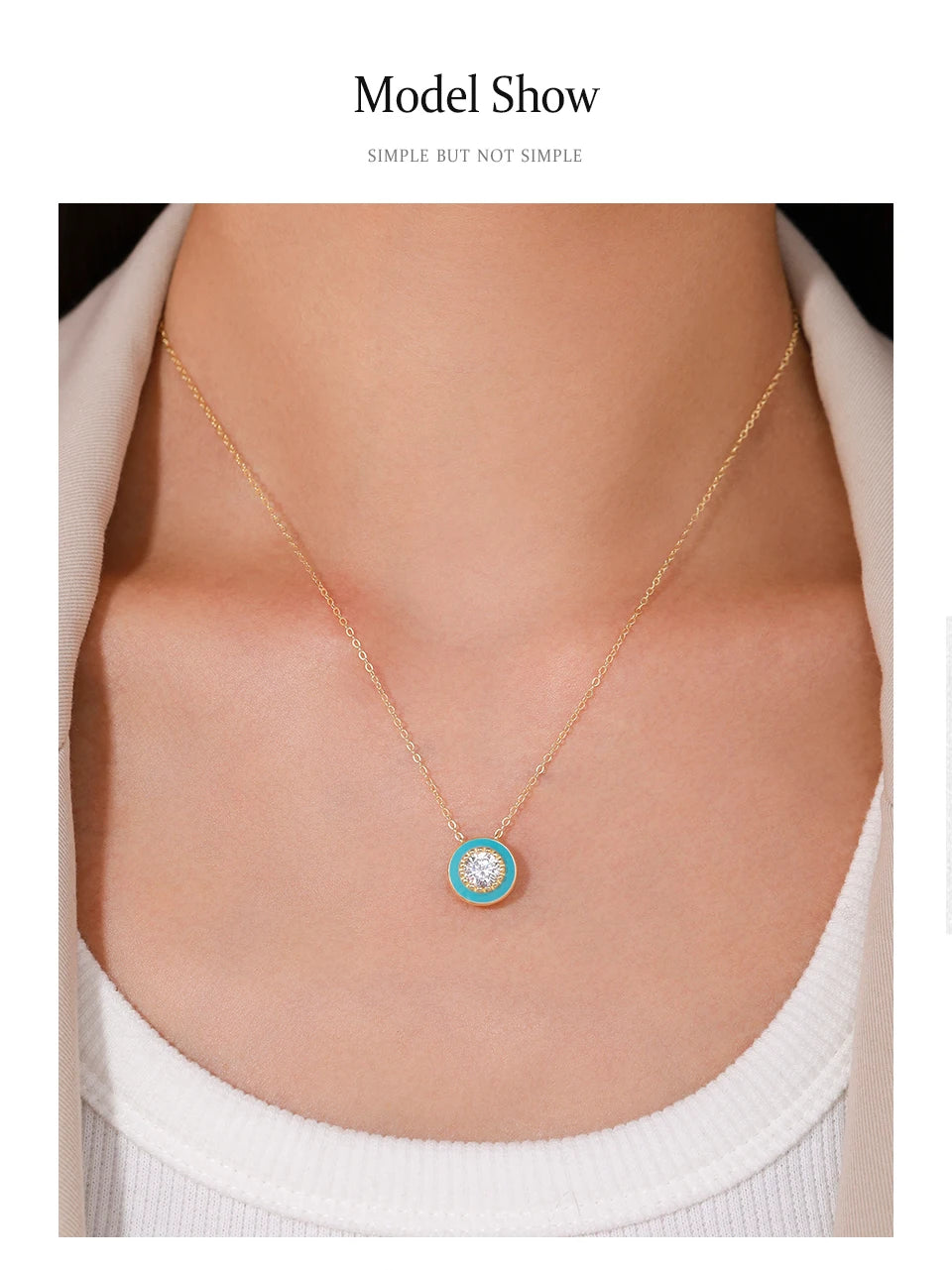 Ailmay 925 Sterling Silver Elegant Round Blue Enamel Pendant Shiny Zirconia Necklace For Women Wedding Engagement Fine Jewelry