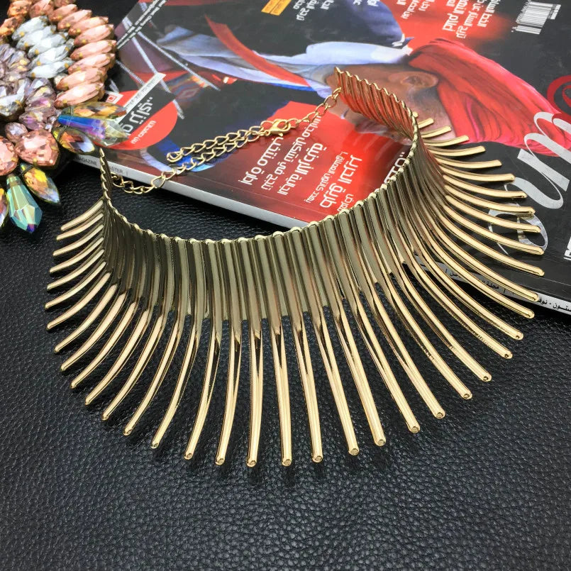 KDLUN African Bib Torques Chokers Necklaces For Women Statement Metal Geometric Collar Necklace Indian Jewelry Boho Design