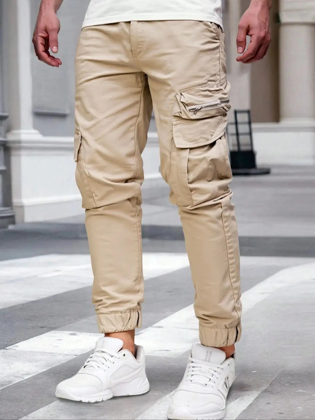 Men's outdoor work pants with pocket decoration, small leg pants, autumn fashion, bound leg pants, men's