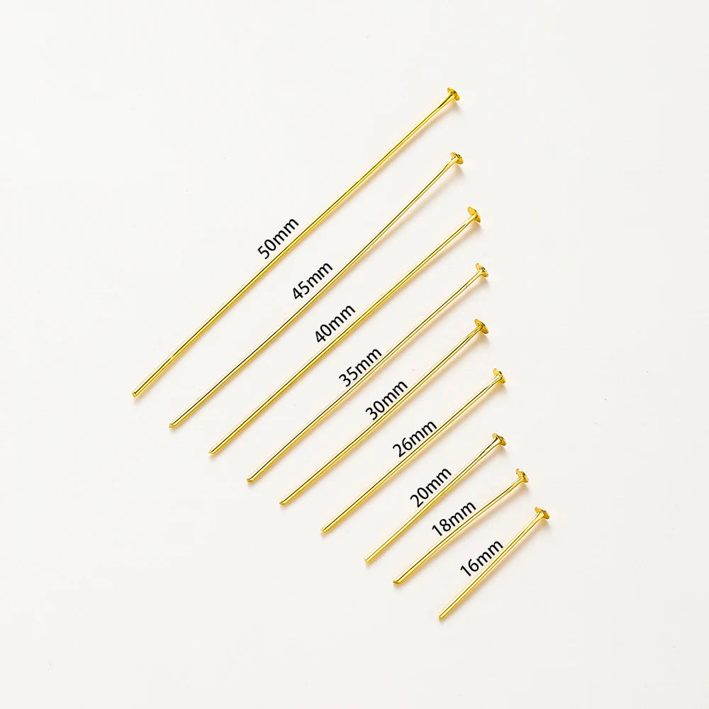100pcs/lot 14K 18K Gold Plated 16-50mm Ball Head Pins DIY Jewelry Making Findings Brass Metal Flat Head Eye Head Pins Supplies
