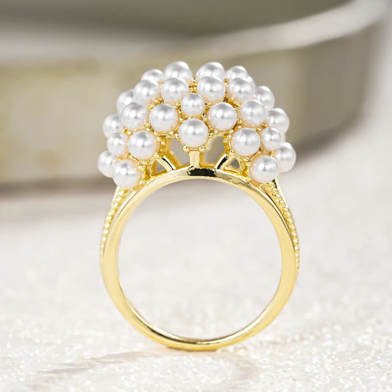 Huitan Luxuriant White/Purple Imitation Pearl Rings for Women Aesthetic Wedding Engagement Accessories Trendy Jewelry Drop Ship