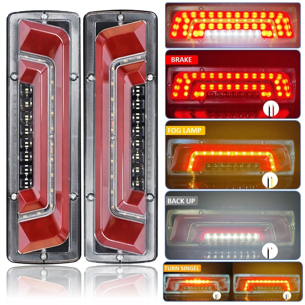 2X 12/24V Truck Tail Light waterproof shockproof LED running water turn signal Brake Lights Reverse Lorry Bus Trailer Fog lamps