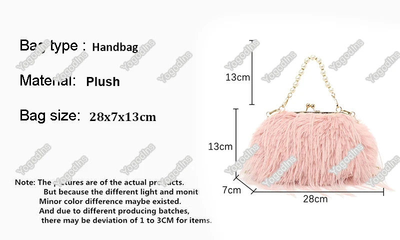 French Square Evening Banquet Bag Handle Pearls Plush Handbag Large Capacity Lock Buckle Shoulder Crossbody Bag Wedding