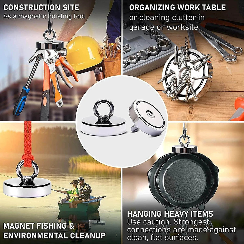 D16~D42mm Super Strong Neodymium Fishing Hook N52 Heavy Duty Rare Earth Neodymium with Countersunk Hole Eyebolt Salvage Magnetic