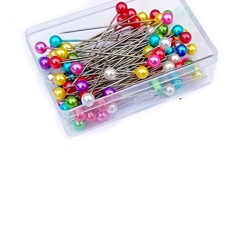 100Pcs Fashion Sewing Needles Colored Glass/Ceramics Head Bead Pin Stitch Knitting Needles Sewing Fixed DIY Safety Pin