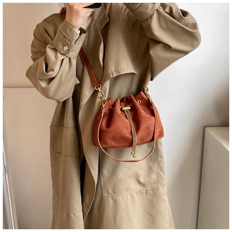 Soft Solid Faux Suede Simple Commuting Crossbody Bags 2026 Hot Sale Sewing Sweet Bags for Women Thread String Women's Handbags