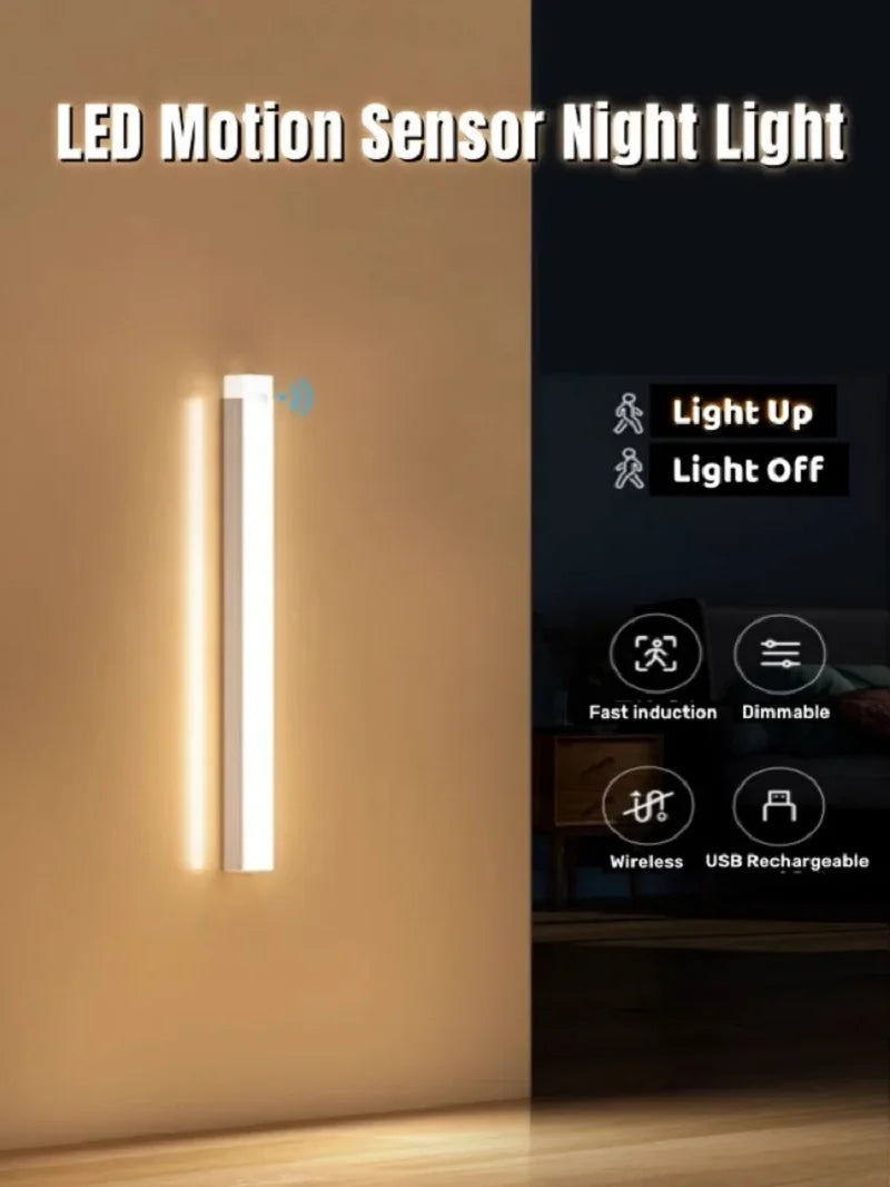 Rechargeable Motion Sensor LED Bar Light Induction Night Light Portable Lamp for Kitchen Cabinet Bedside Bathroom Mirror Light