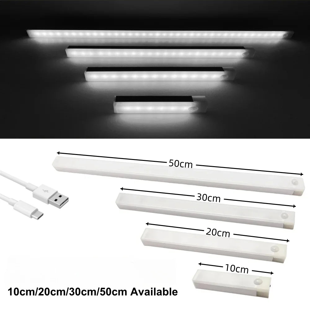 Rechargeable Motion Sensor LED Bar Light Induction Night Light Portable Lamp for Kitchen Cabinet Bedside Bathroom Mirror Light