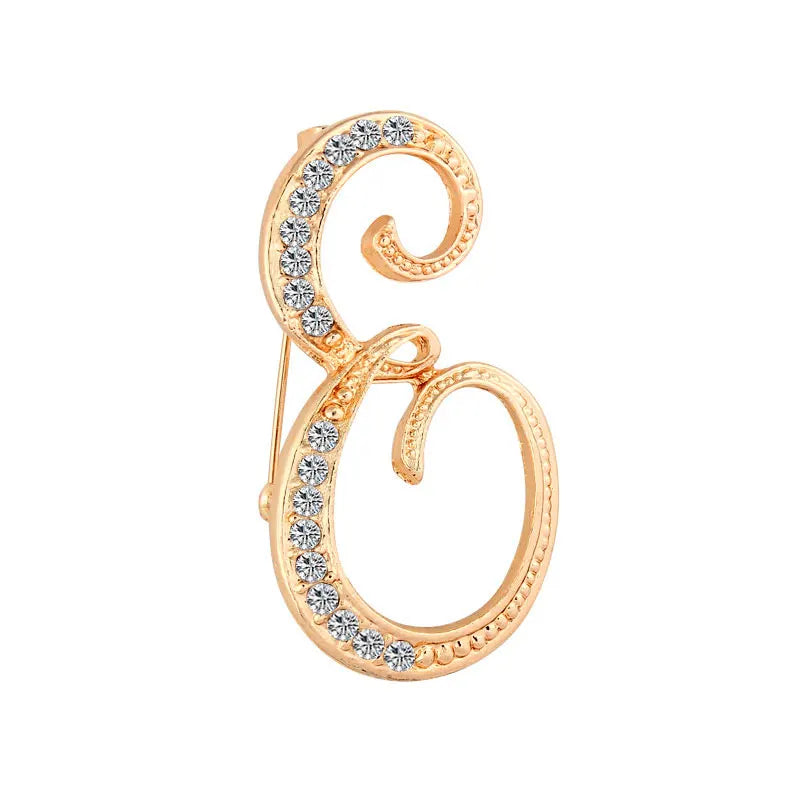 A-Z Letter Brooch Women Rhinestones Gold Crystal Metal Alphabet Pins Jewelry DIY Accessories