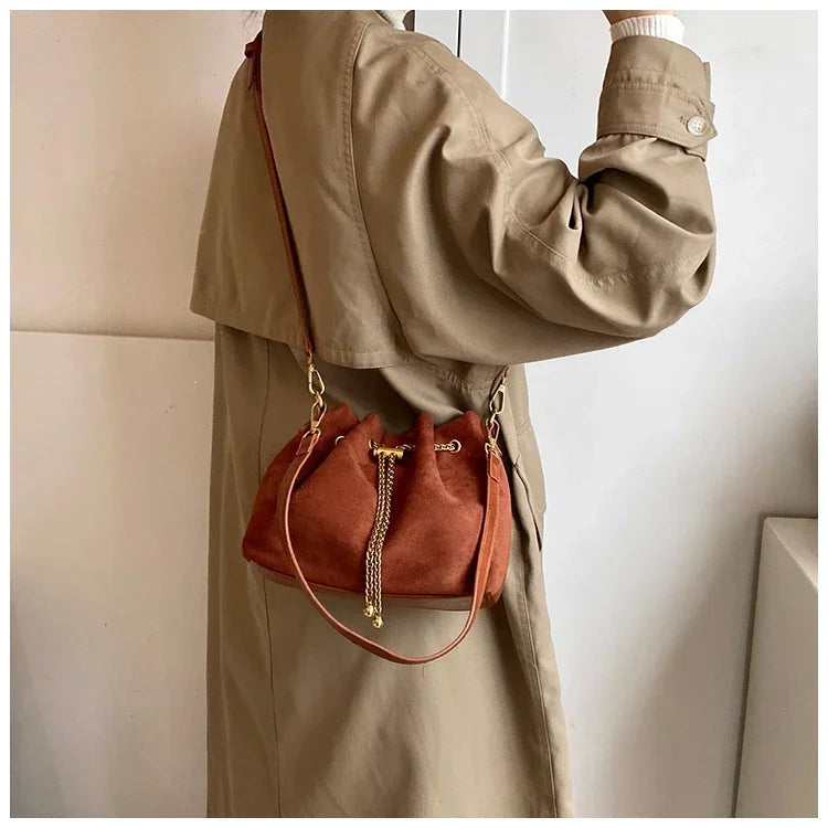 Soft Solid Faux Suede Simple Commuting Crossbody Bags 2026 Hot Sale Sewing Sweet Bags for Women Thread String Women's Handbags