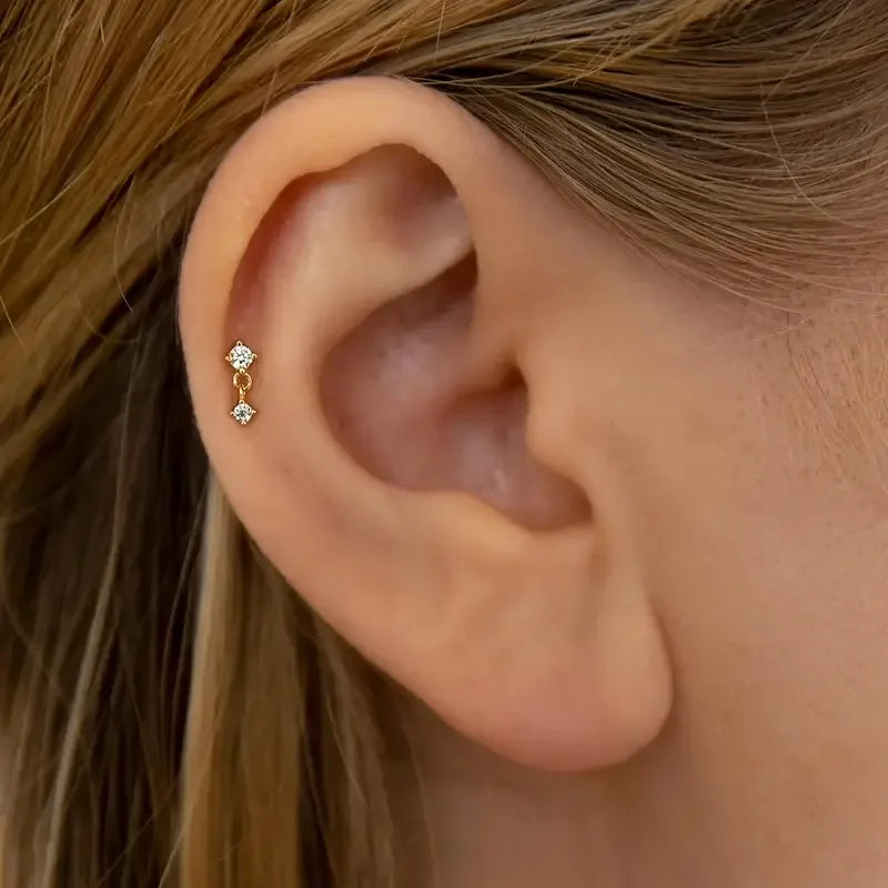 Aide 1pc 925 Sterling Silver Mini Zircon Thick Flat Screw Back Drop Earrings For Women K Gold Piercing Stud Earrings Jewelry